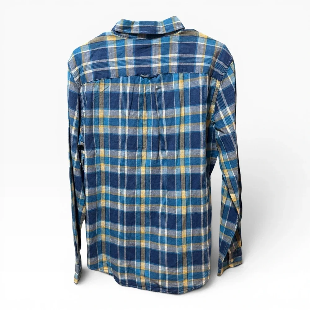 American Eagle Plaid Shirt Mens M Blue Yellow Excellent Seriously Soft Flannel